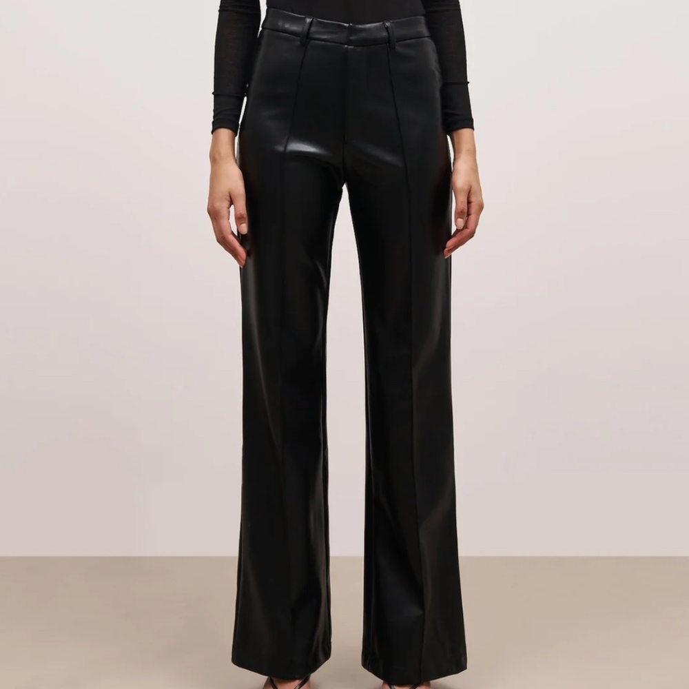 Black faux leather wide leg pants